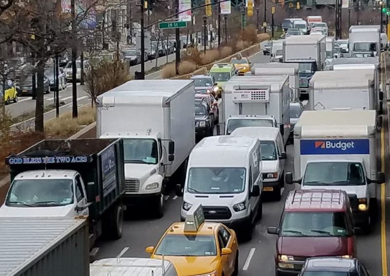 Street congested with trucks