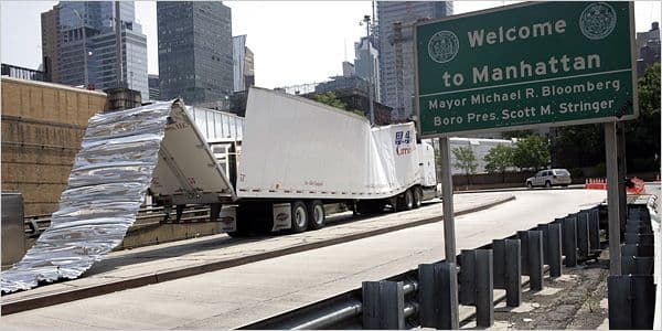 Damaged truck on highway